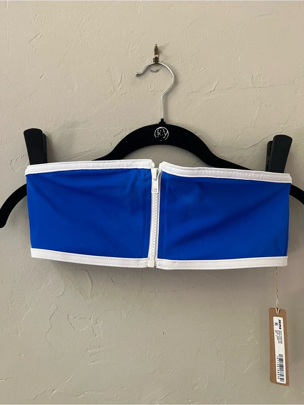 💙SKIMS SPORTY ZIP UP SWIM BANDEAU BIKINI TOP COBALT FLAWED S